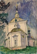 Церковь Вознесения Господня, Художник А.Н. Тихомиров. <br>, Семилужки, Томский район, Томская область