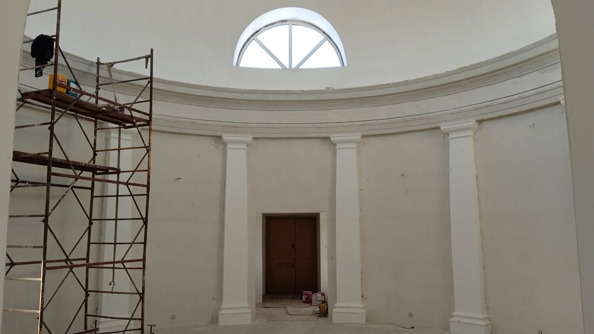 Процесс внутренней отделки храма., интерьер и убранство. Церковь Иоанна Кронштадтского (строящаяся), Замараево (Пермский район, Пермский край)