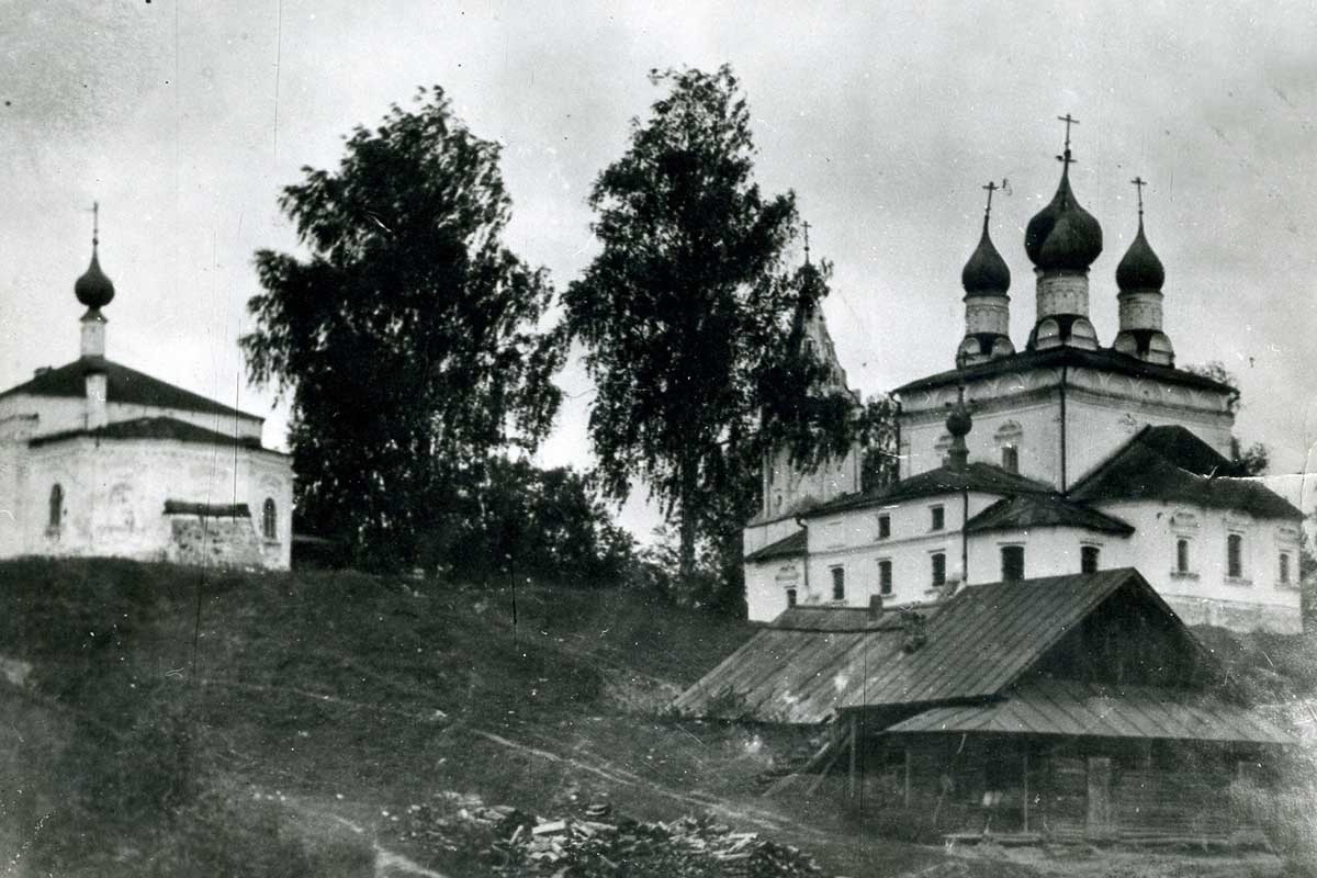 Храмовый комплекс. Церкви Благовещения Пресвятой Богородицы и Николая Чудотворца, Алферьево (Тейковский район, Ивановская область). архивная фотография, Старинное фото с сайта 