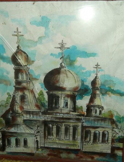 Церковь Николая Чудотворца, Огородня Гомельская (Добрушский район, Беларусь, Гомельская область). графика, Рисунок Семёна Григорьевича Рудникова