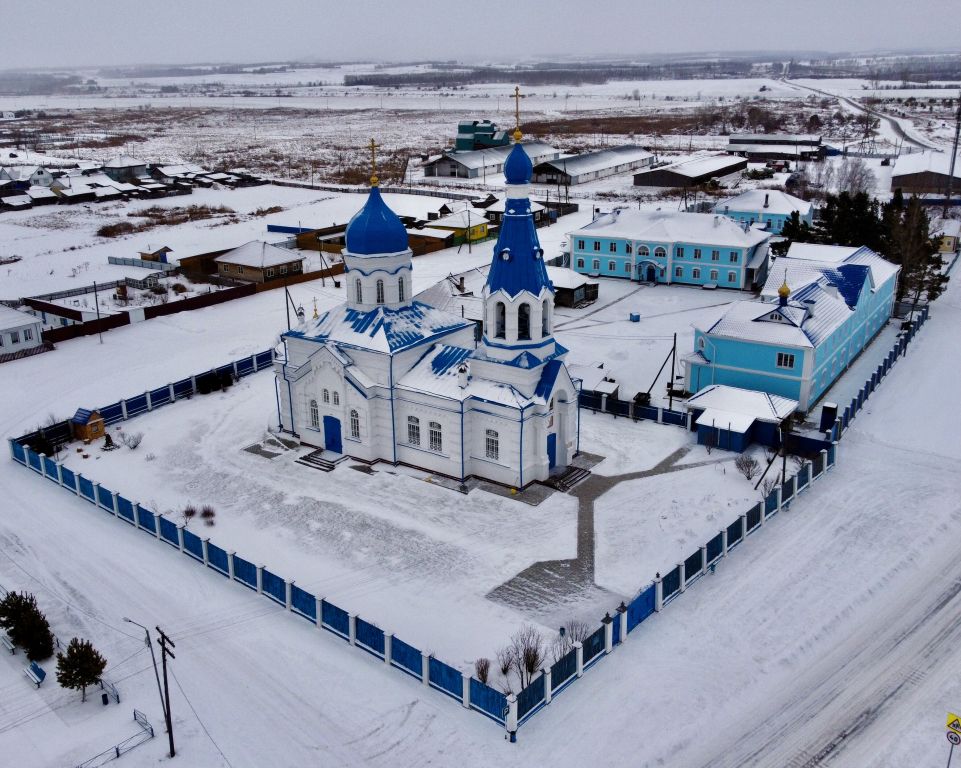 Вознесенский женский монастырь, Кочергино (Курагинский район, Красноярский край). общий вид в ландшафте, С воздуха