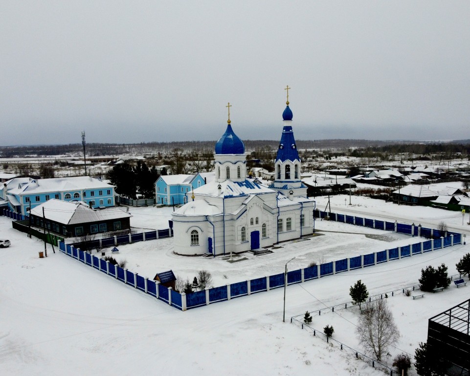 Вознесенский женский монастырь, Кочергино (Курагинский район, Красноярский край). общий вид в ландшафте, С воздуха