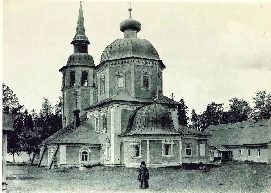 Церковь Троицы Живоначальной (старая), Божье Дело, остров (Пеновский район, Тверская область). архивная фотография, Монастырь «Божье дело» пр. Зосима и Савватия на озере Овселук.
https://pastvu.com/p/1092393