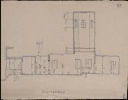 Церковь Петра и Павла (старая), Кроки обмера церкви в селе Кунестье. Продольный разрез. Обмерный чертёж Аплаксина А. П. начала XX в. из фондов Музея при Российской академии художеств. (ГК №41112451)<br>, Кунесть, Гдовский район, Псковская область