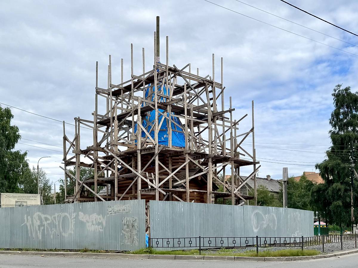 Вид с востока, документальные фотографии. Часовня Покрова Пресвятой Богородицы (строящаяся), Архангельск (Архангельск, город, Архангельская область)