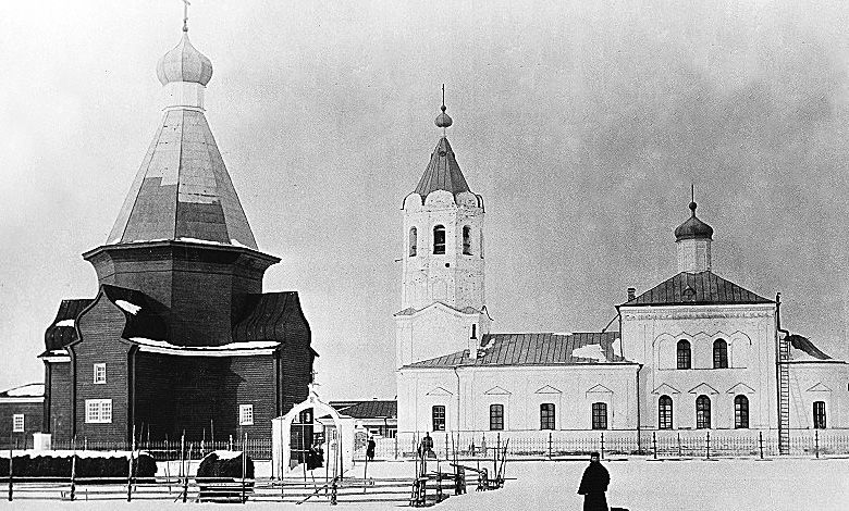 Храмовый комплекс. Церкви Николая Чудотворца и Успения Пресвятой Богородицы, Верховье (Приморский район, Архангельская область). архивная фотография, Фотография начала 20 века, источник: http://hramhelp.ru/content/0.jpg