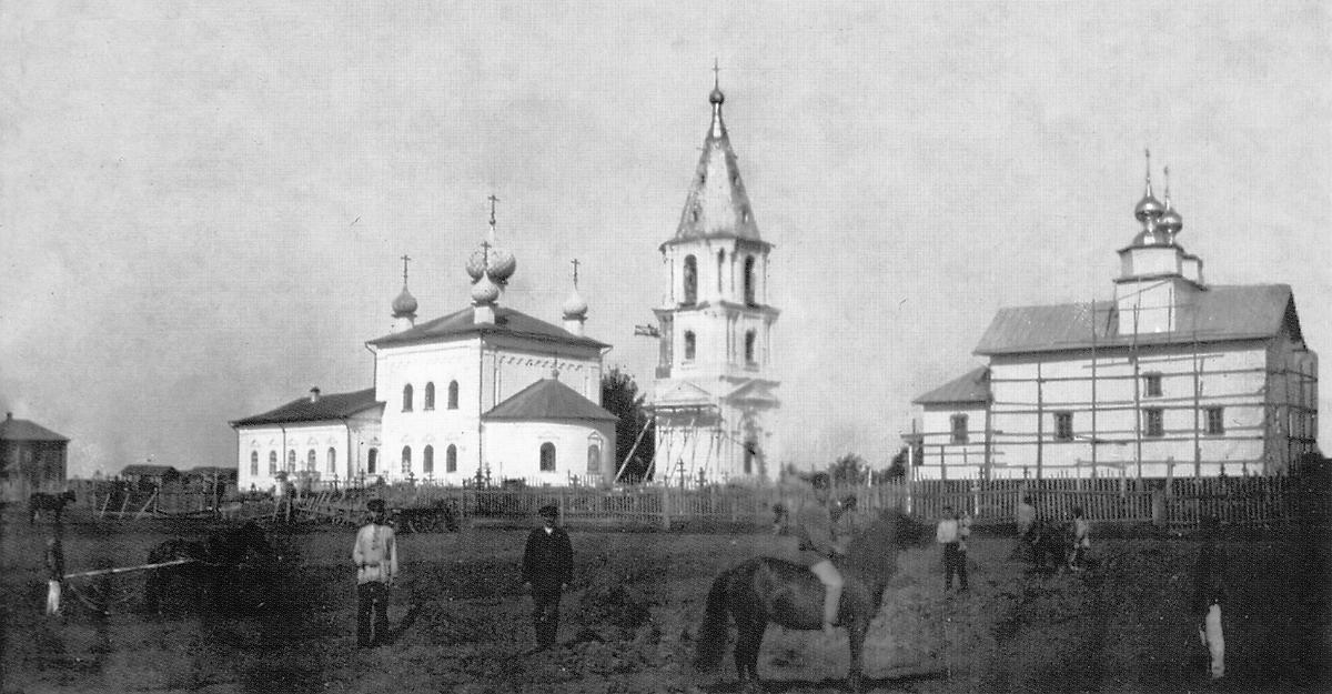 архивная фотография. Храмовый комплекс церквей Преображения Господня и Владимирской иконы Божией Матери, Погост Турхово, урочище (Череповецкий район, Вологодская область)