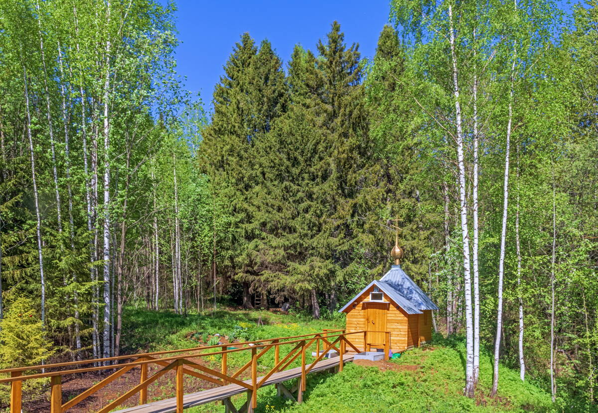 Часовня-купель Троицы Живоначальной, Низево (Фалёнский район, Кировская область). общий вид в ландшафте