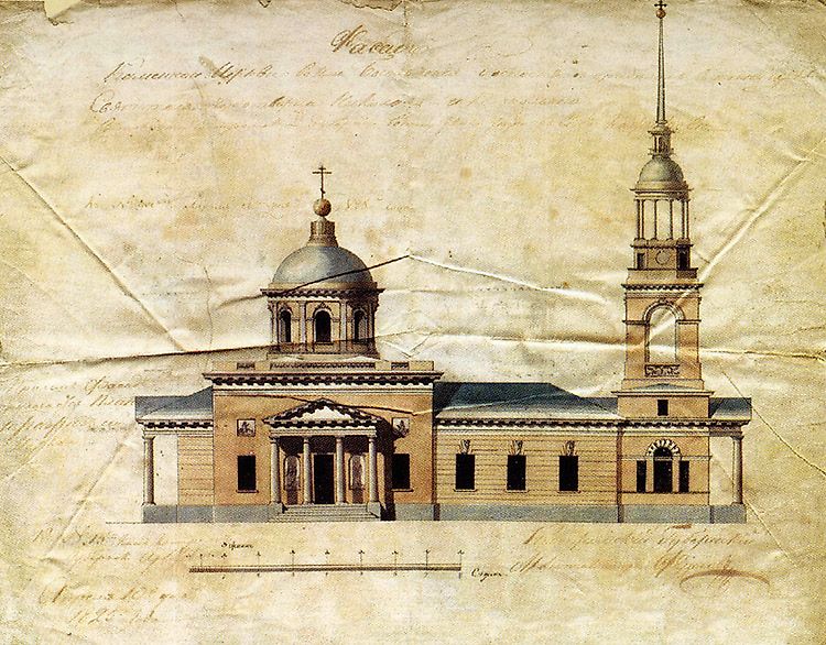 П.И.Фурсов. Фасад  каменной церкви Богоявления в с. Кажирово. Проект. 1825. Исторические города и села Костромской области / Под ред. С.Н. Конопатова. Кострома, 2004.  Стр. 211: http://old-churches.ru/ve_020.htm , графика. Церковь Николая Чудотворца (старая), Кажирово (Вохомский район, Костромская область)