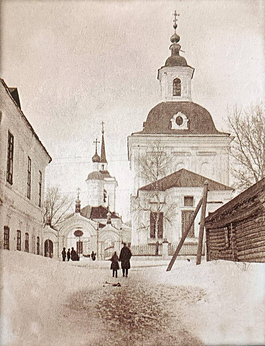 Спасская (передний план) и Покровская (дальний план) церкви. 1910-е гг., архивная фотография. Церковь Спаса Нерукотворного Образа, Арзамас (Арзамасский район и г. Арзамас, Нижегородская область)