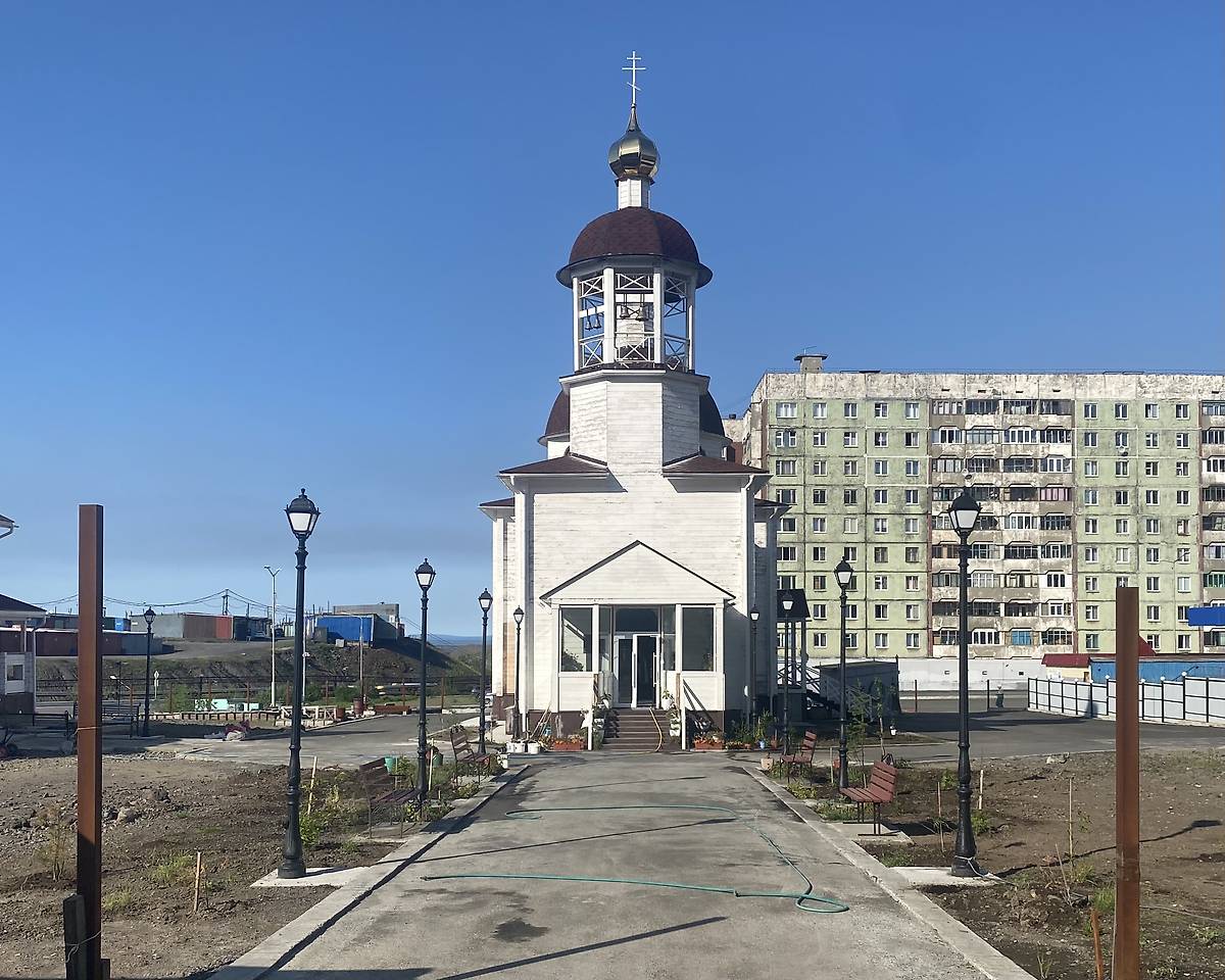 Вид с ЮЗ, фасады. Церковь Преображения Господня в Кайеркане, Норильск (Норильск, город, Красноярский край)