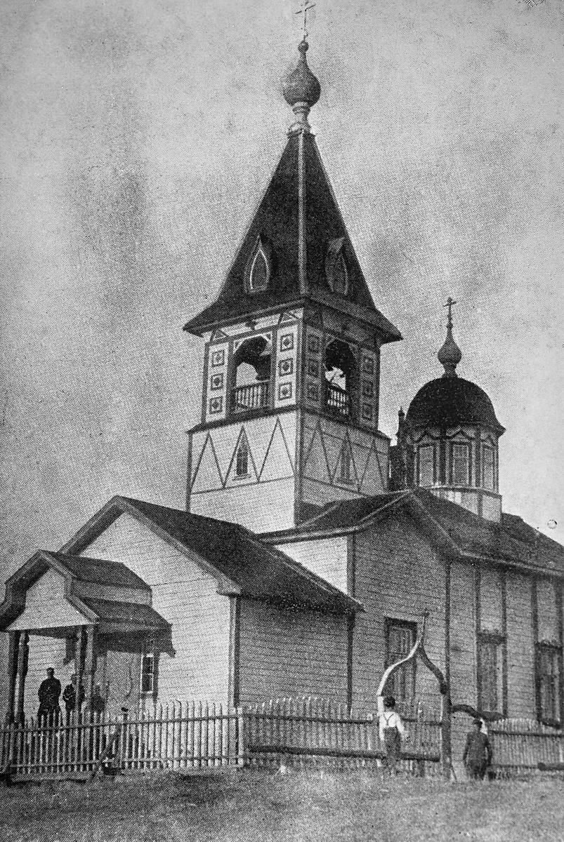 Старинное фото с сайта museovirasto.finna.fi, архивная фотография. Церковь Воздвижения Креста Господня, Мантсинсаари, остров (Питкярантский район, Республика Карелия)