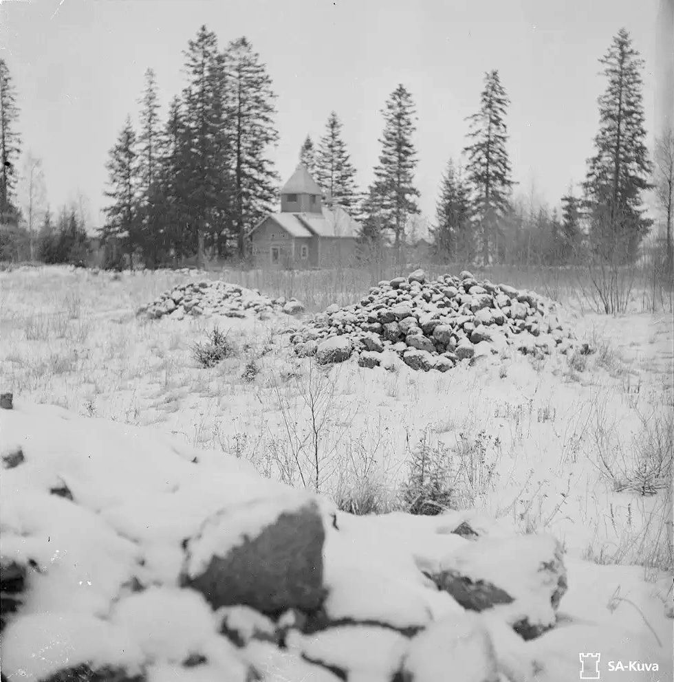 Часовня Илии Пророка в Тюёмпяйнене, Мантсинсаари, остров (Питкярантский район, Республика Карелия). архивная фотография, Фото 1942 года из архива SA-Kuva. Автор K. Kivi 