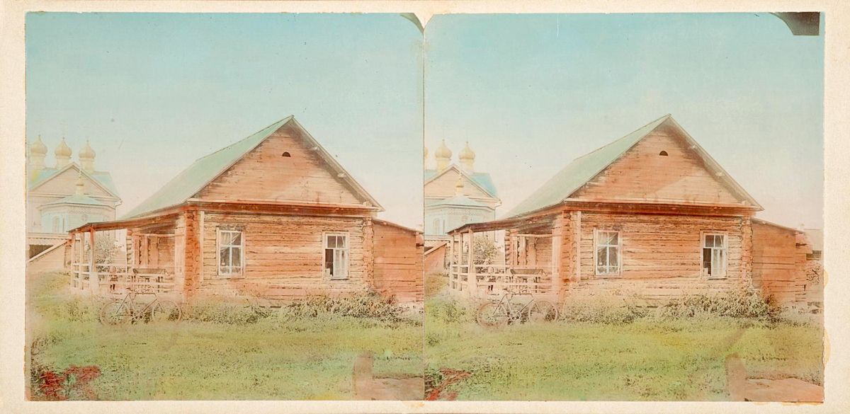 Церковь Покрова Пресвятой Богородицы на архимандритской заимке, Северск (Северск, ЗАТО, Томская область). архивная фотография, Раскрашенная старинная стереопара