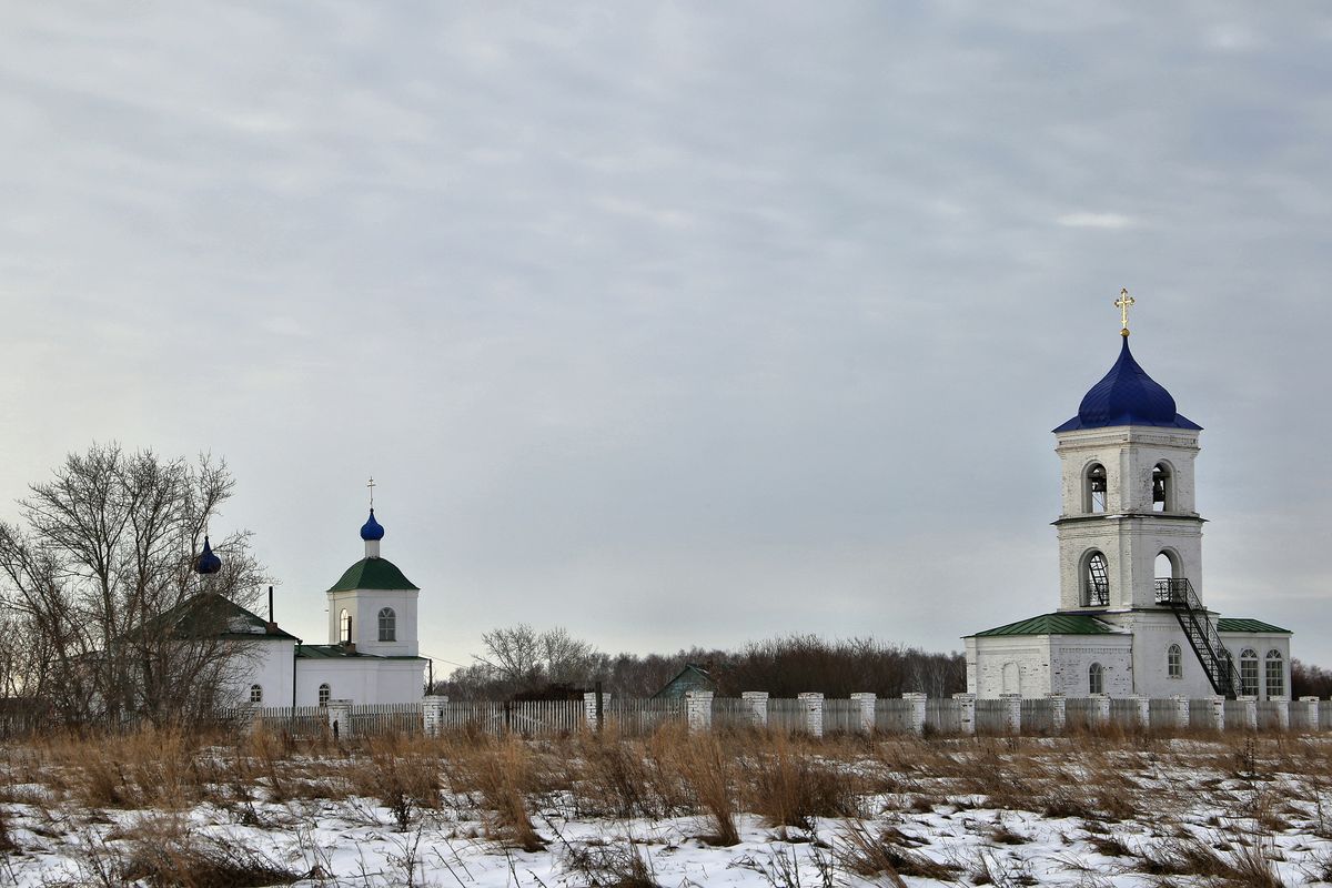 Михаило-Архангельский монастырь, Ольховка (Оконешниковский район, Омская область). общий вид в ландшафте