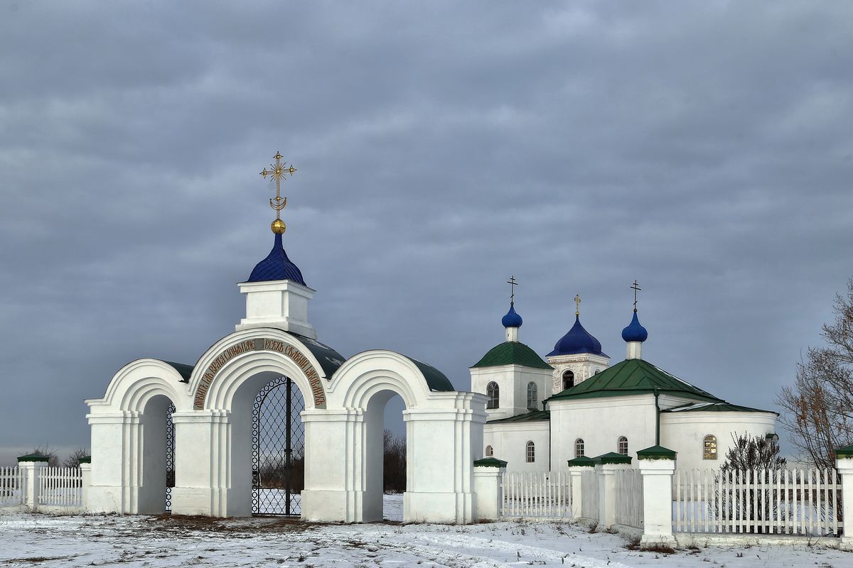 Михаило-Архангельский монастырь, Ольховка (Оконешниковский район, Омская область). общий вид в ландшафте