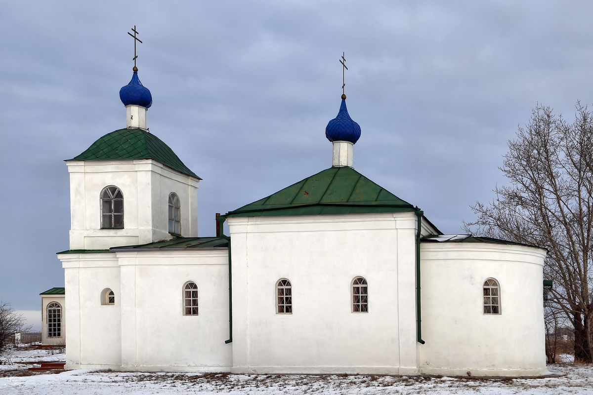 Михаило-Архангельский монастырь. Церковь Михаила Архангела, Ольховка (Оконешниковский район, Омская область). общий вид в ландшафте