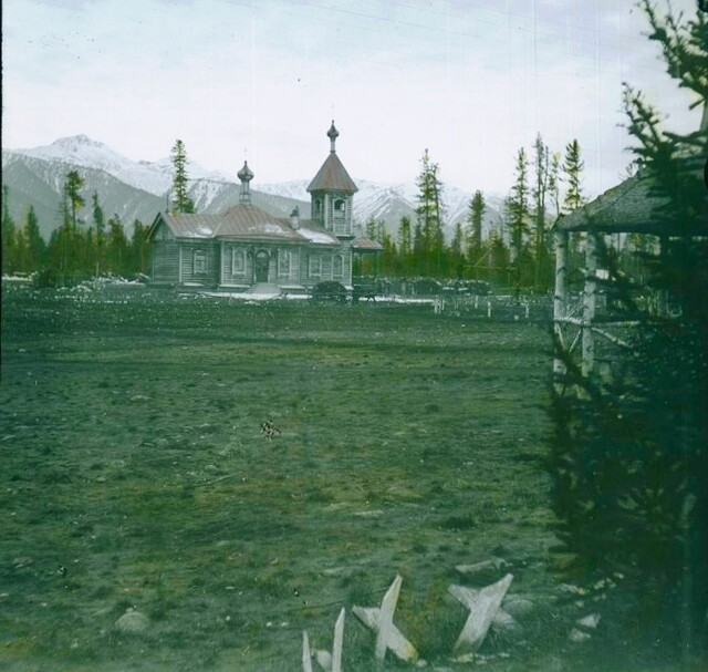 Фото 1908 года, Автор Иннокентий Портнягин, архивная фотография. Церковь Покрова Пресвятой Богородицы (старая), Выдрино, посёлок станции (Кабанский район, Республика Бурятия)