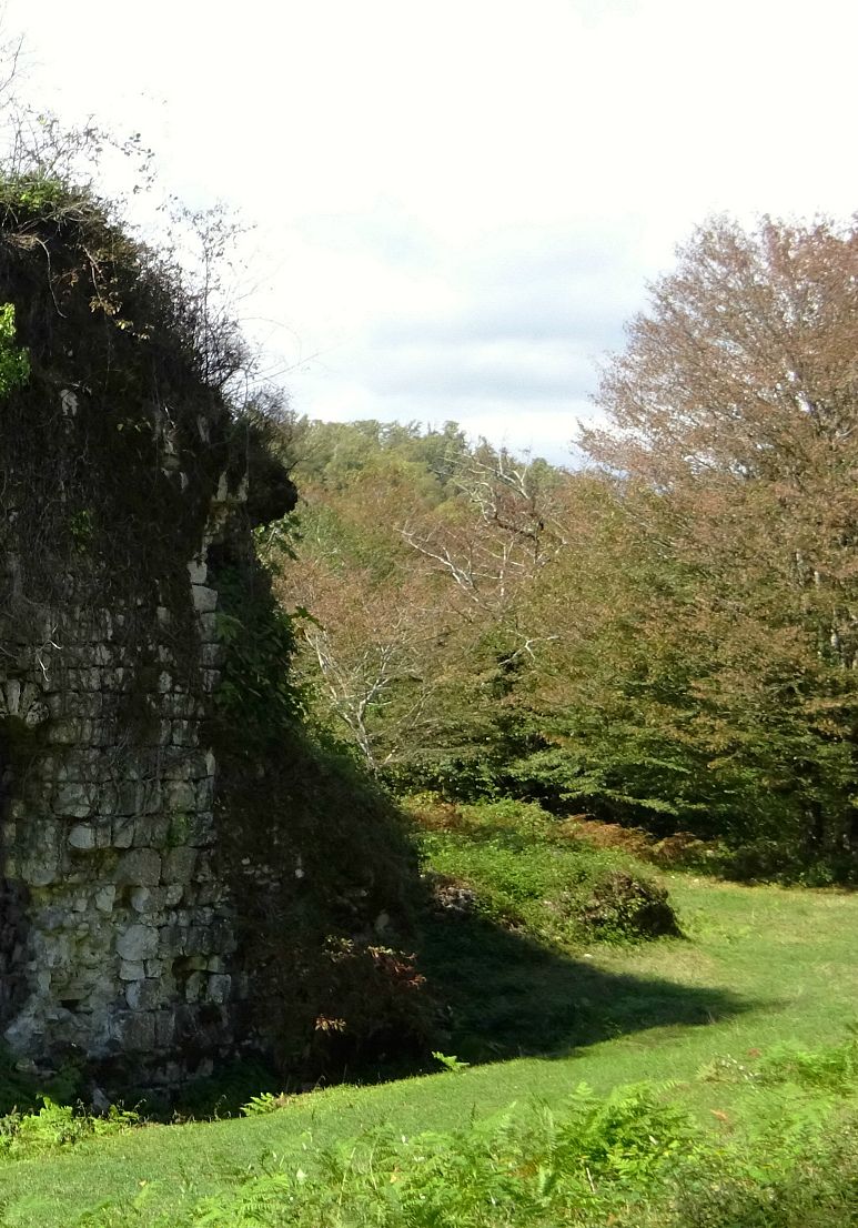 Руины храмы справа от северной стены храма №1, общий вид в ландшафте. Неизвестная церковь, Мюссера (Мысра) (Абхазия, Прочие страны)