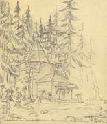 Cтарообрядческая кладбищенская часовня, Рисунок 1923 года. Автор А.Л. Колобаев, Кемь, Кемский район, Республика Карелия