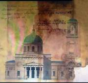 Церковь Успения Пресвятой Богородицы, Проект храма 1821 г.  Единственное сохранившеся изображение  храма с куполом и колокольней, Студёное, Должанский район, Орловская область