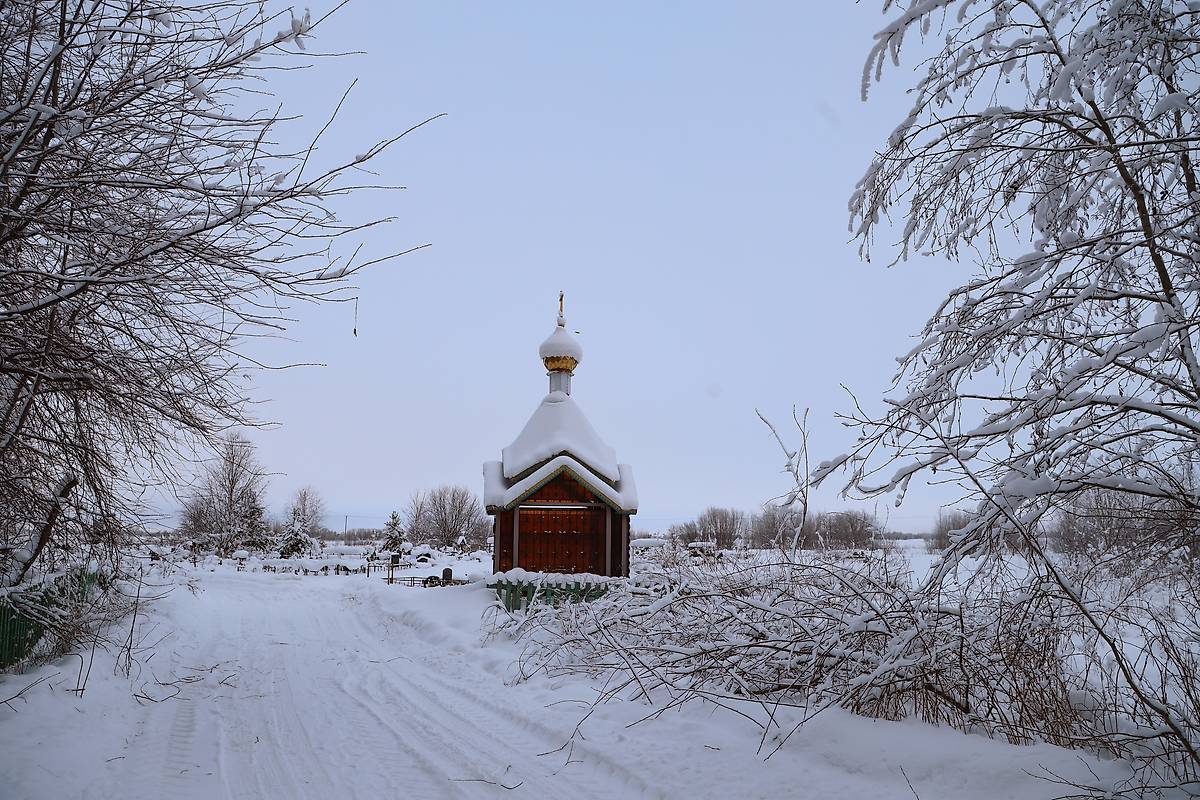 общий вид в ландшафте. Часовня Покрова Пресвятой Богородицы, Кегостров (Архангельск, город, Архангельская область)