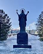 Часовня Илии Пророка при заводе Азот, Св. Варвара недалеко от часовни (установлена в 2019г), Кемерово, Кемерово, город, Кемеровская область