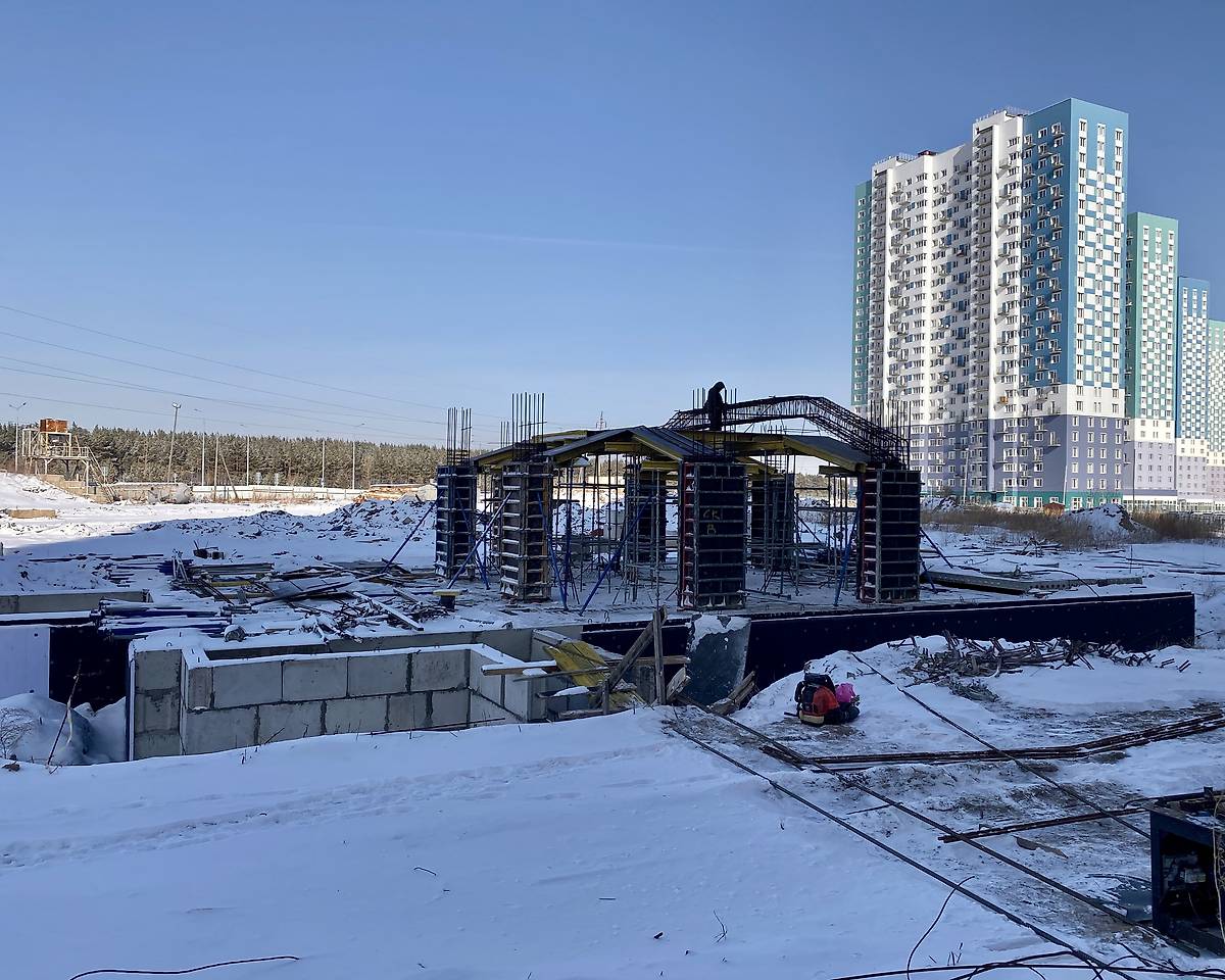 Строительство. Фундамент выполнен в 2025г, документальные фотографии. Церковь Тихона, патриарха Всероссийского (строится), Красноярск (Красноярск, город, Красноярский край)