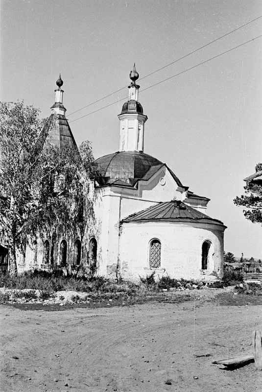 Фото 1962 года из фондов Красноярского краевого краеведческого музея. Автор Иван Тимофеевич Федотенко, архивная фотография. Церковь Спаса Всемилостивого, Острог (акватория Красноярского водохранилища) (Балахтинский район, Красноярский край)