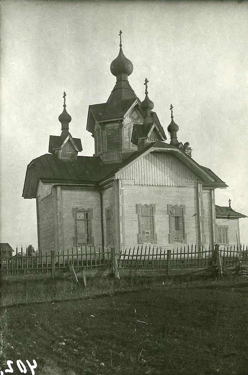 Фото 1927 года из фондов Российского этнографического музея. Автор А.А. Беликов, архивная фотография. Неизвестная церковь, Юргилица (Пряжинский район, Республика Карелия)