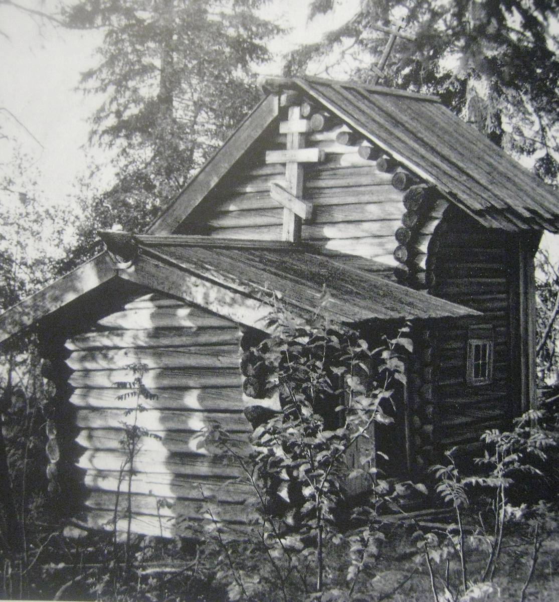 Старинное финское фото, архивная фотография. Часовня Успения Пресвятой Богородицы, Пелкула, урочище (Медвежьегорский район, Республика Карелия)