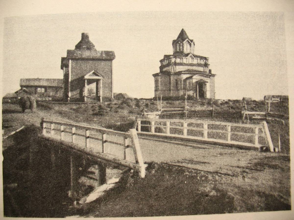 Старинное фото, архивная фотография. Храмовый комплекс. Церкви Георгия Победоносца и Никиты Новгородского, Обжа (Олонецкий район, Республика Карелия)