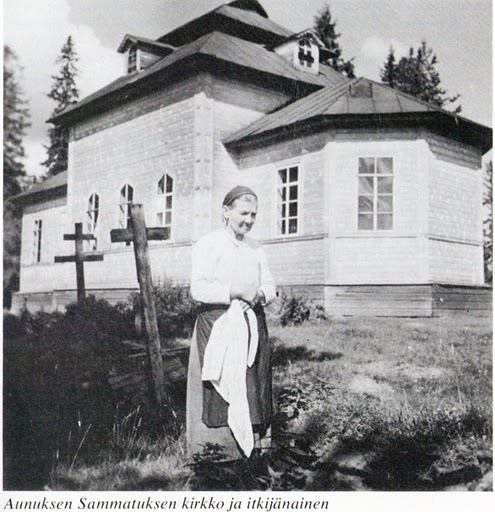 Старое финское фото, архивная фотография. Храмовый комплекс. Церкви Георгия Победоносца и Петра и Павла, Самбатукса (Олонецкий район, Республика Карелия)